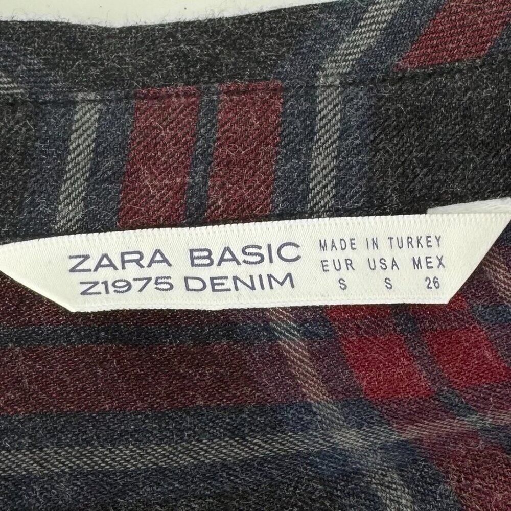 Zara Plaid Long Sleeve Mini Shirt Dress Red Gray Size S - Picture 8 of 8